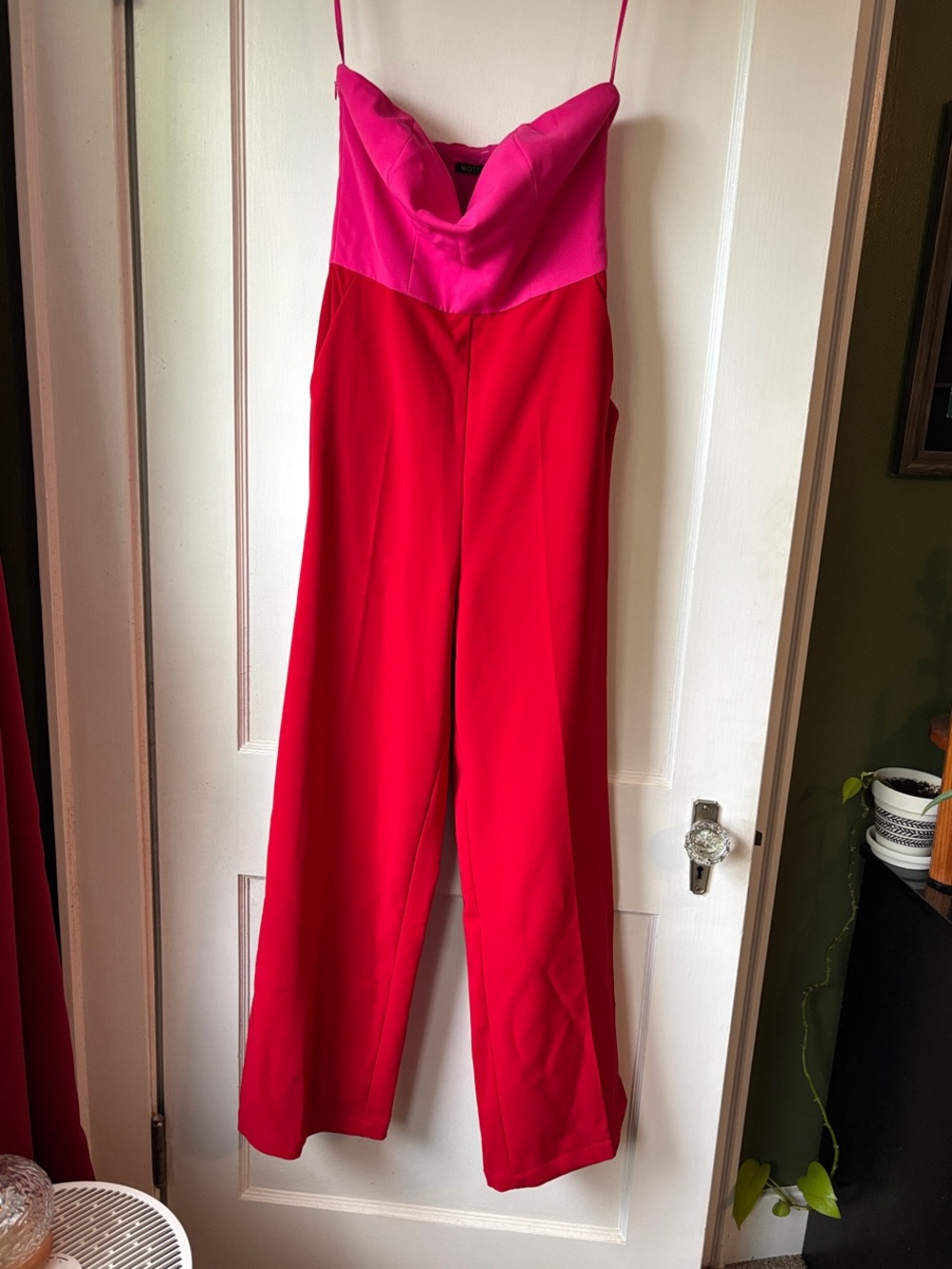 MOTF Colorblock Pink & Red Strapless Wide-Leg Jumpsuit